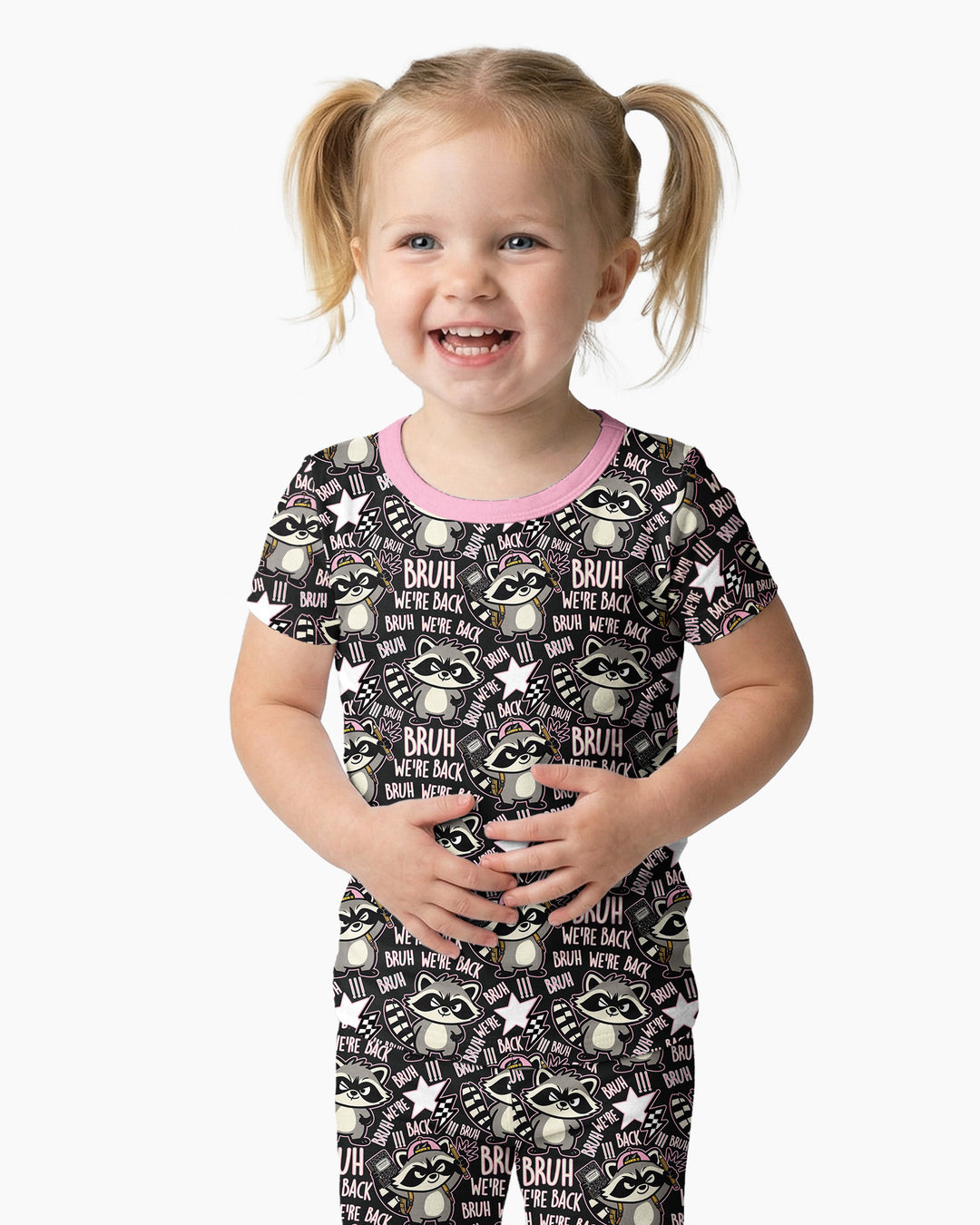 Bruh We're Back Raccoon Bamboo Two Piece Short Sleeve Pajama Set