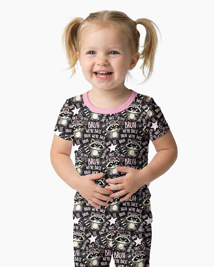Bruh We're Back Raccoon Bamboo Two Piece Short Sleeve Pajama Set