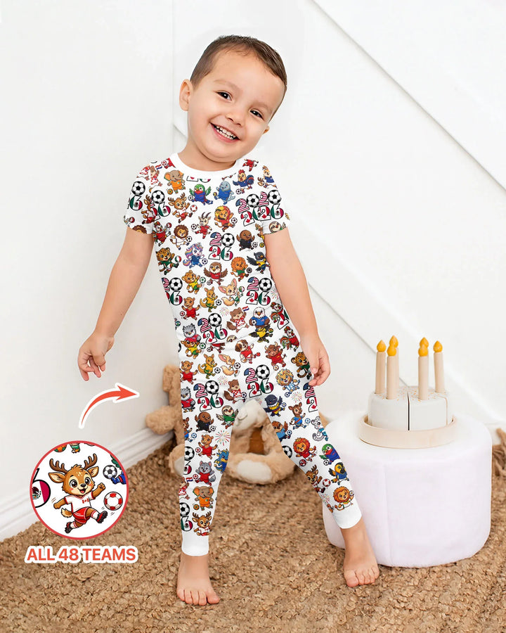 Kawaii Animals Soccer Tour 2026 Family Matching Bamboo Two Piece Short Sleeve Pajama Set