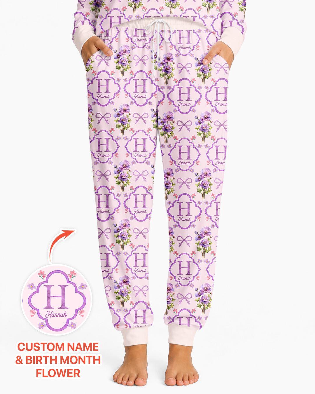Personalized Birth Flower Mommy And Me Matching Bamboo Women Pajama Set