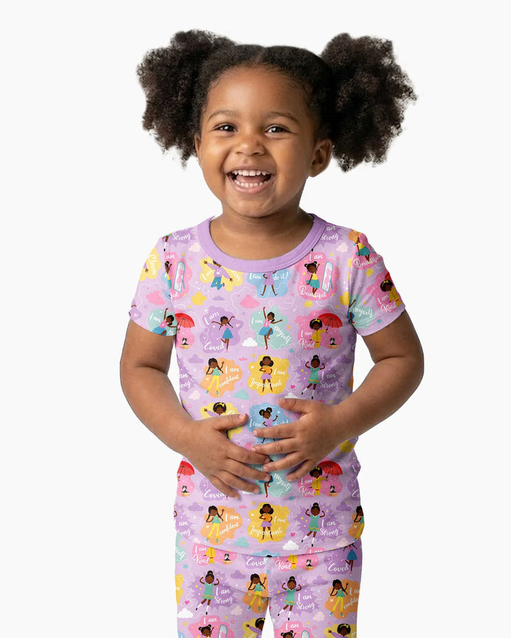 African American Girl I Am Loved Bamboo Two Piece Short Sleeve Pajama Set