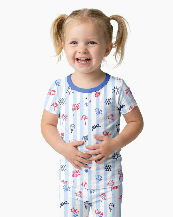 Red, White & Beachy Family Matching Bamboo Two Piece Short Sleeve Pajama Set