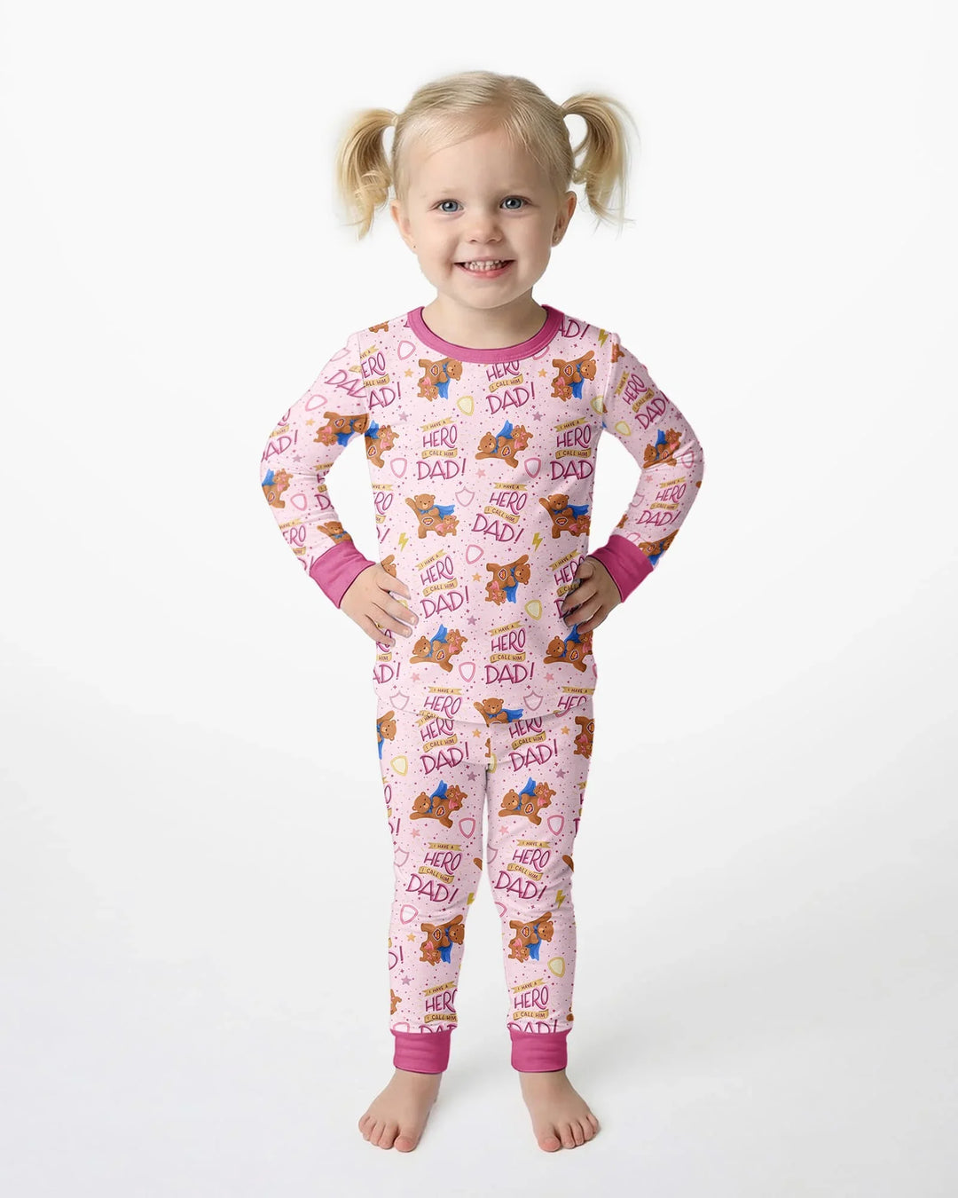 I Have A Hero Daddy & Me Matching Bamboo Two Piece Long Sleeve Pajama Set