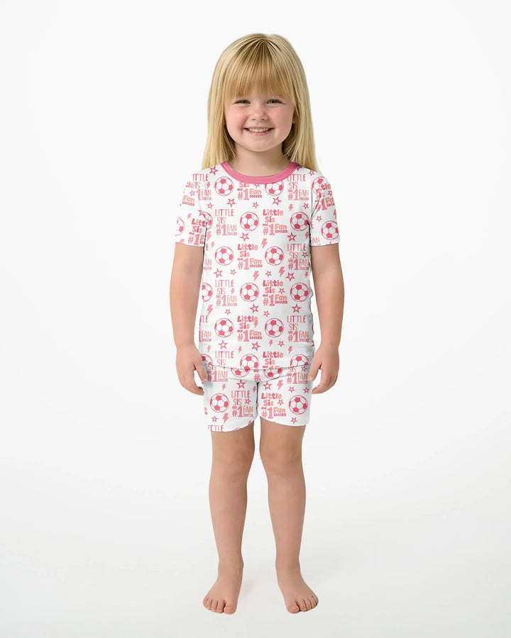 Little Sister and Bro #1 Fan Soccer Bamboo Two Piece Short Sleeve Shorts Pajama Set