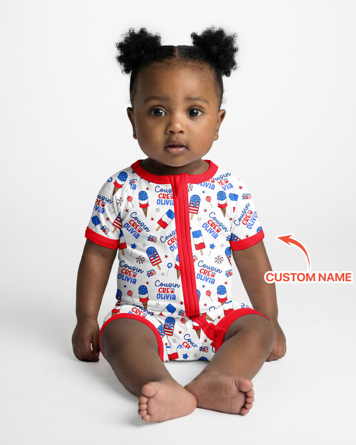 Custom Name 4th of July Cousin Crew Bamboo Shorty Zippy