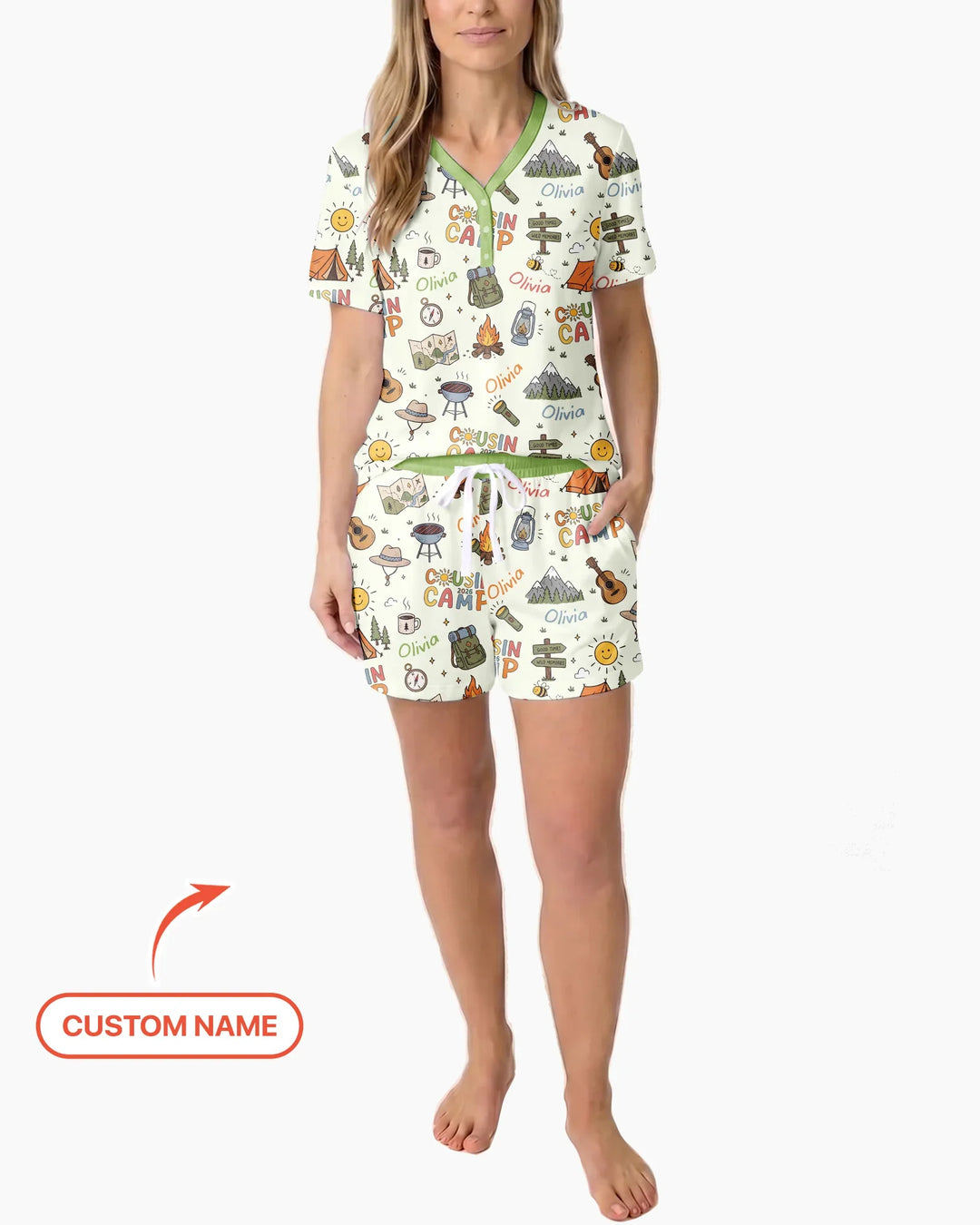 Custom Name Cousin Camp 2026 Bamboo Women Short Sleeve Short Pajama Set