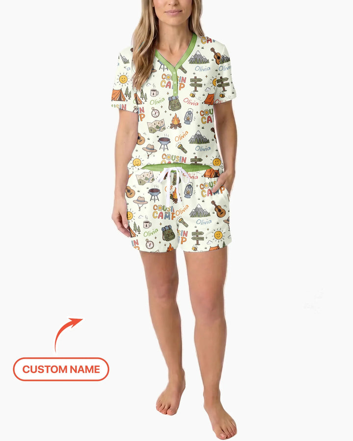 Custom Name Cousin Camp 2026 Bamboo Women Short Sleeve Short Pajama Set