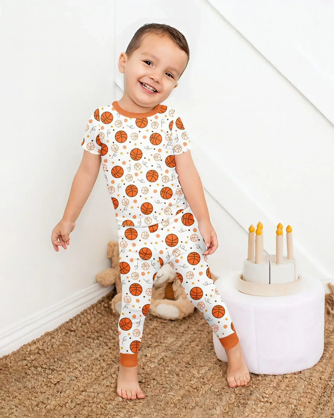Orange Basketball Bamboo Two Piece Short Sleeve Pyjamas Set