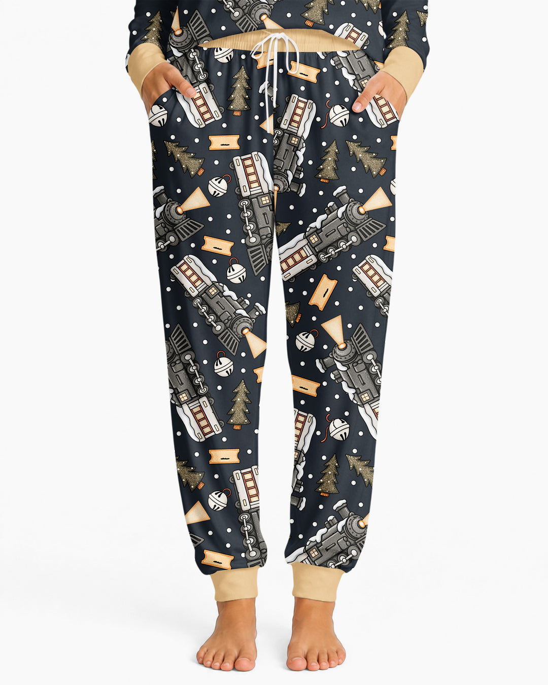 Custom Name Believe Kid Train Bamboo Women Pajama Set