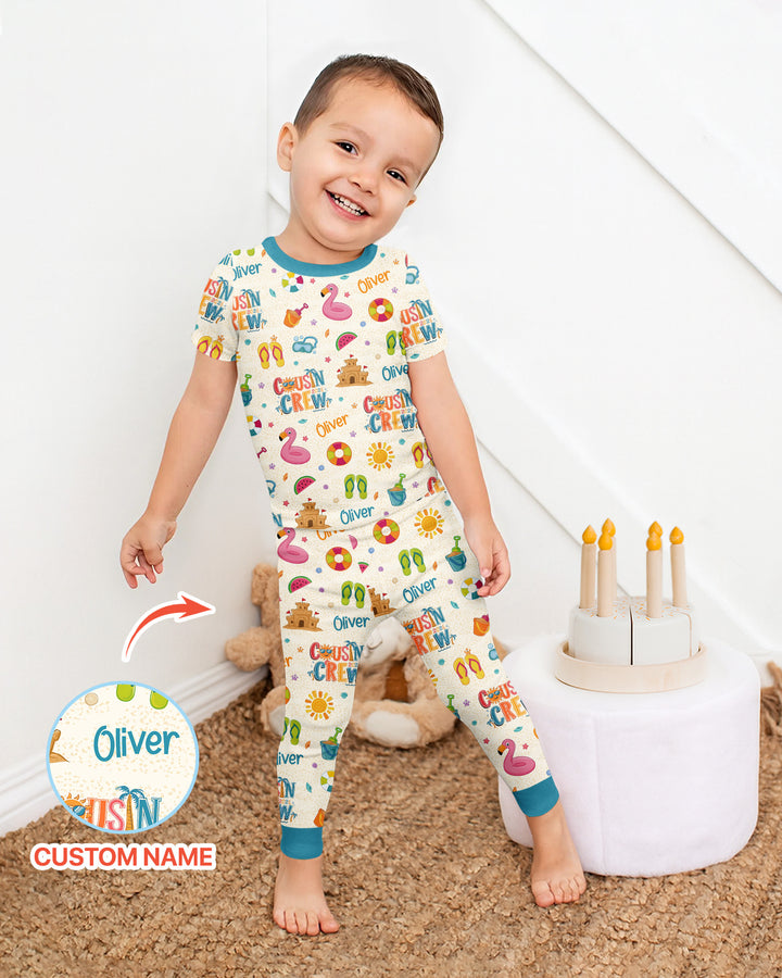 Custom Name Summer 2026 Cousin Crew Bamboo Two Piece Short Sleeve Pajama Set