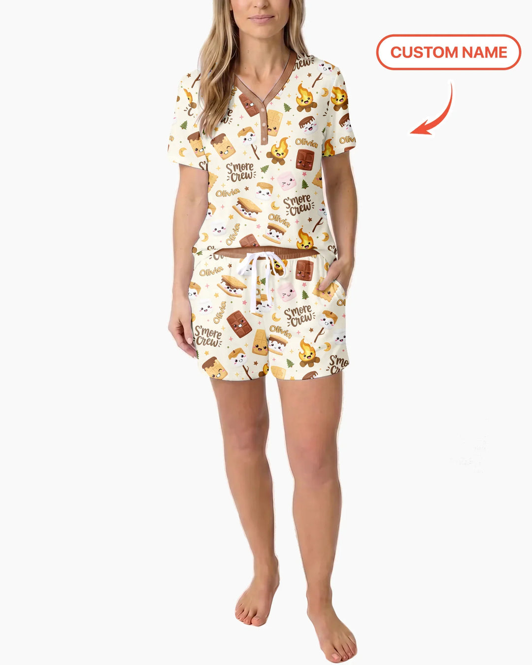 Custom Name Kawaii S'more Crew Family Matching Bamboo Women Short Sleeve Short Pajama Set
