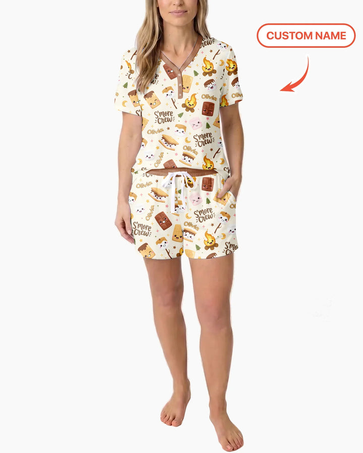 Custom Name Kawaii S'more Crew Family Matching Bamboo Women Short Sleeve Short Pajama Set