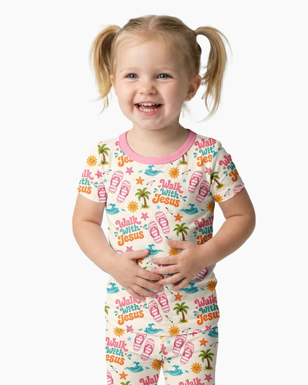 Groovy Summer Walk With Jesus Bamboo Two Piece Short Sleeve Pajama Set
