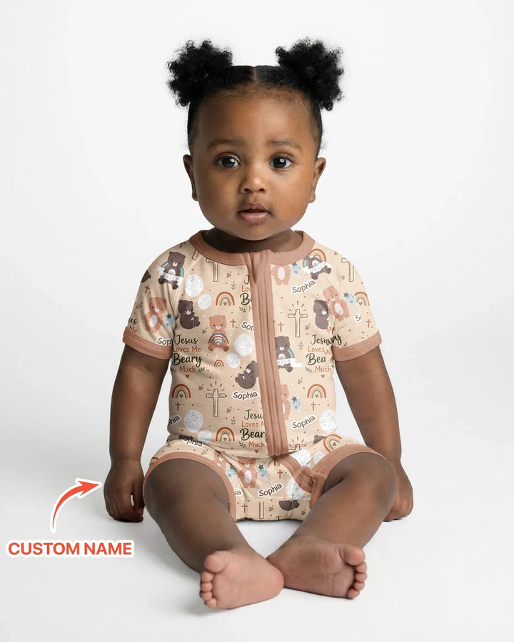 Custom Name Jesus Loves Me Beary Much Bamboo Shorty Zippy