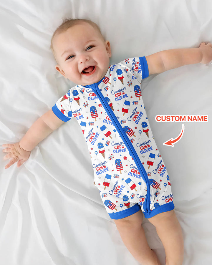 Custom Name 4th of July Cousin Crew Bamboo Shorty Zippy