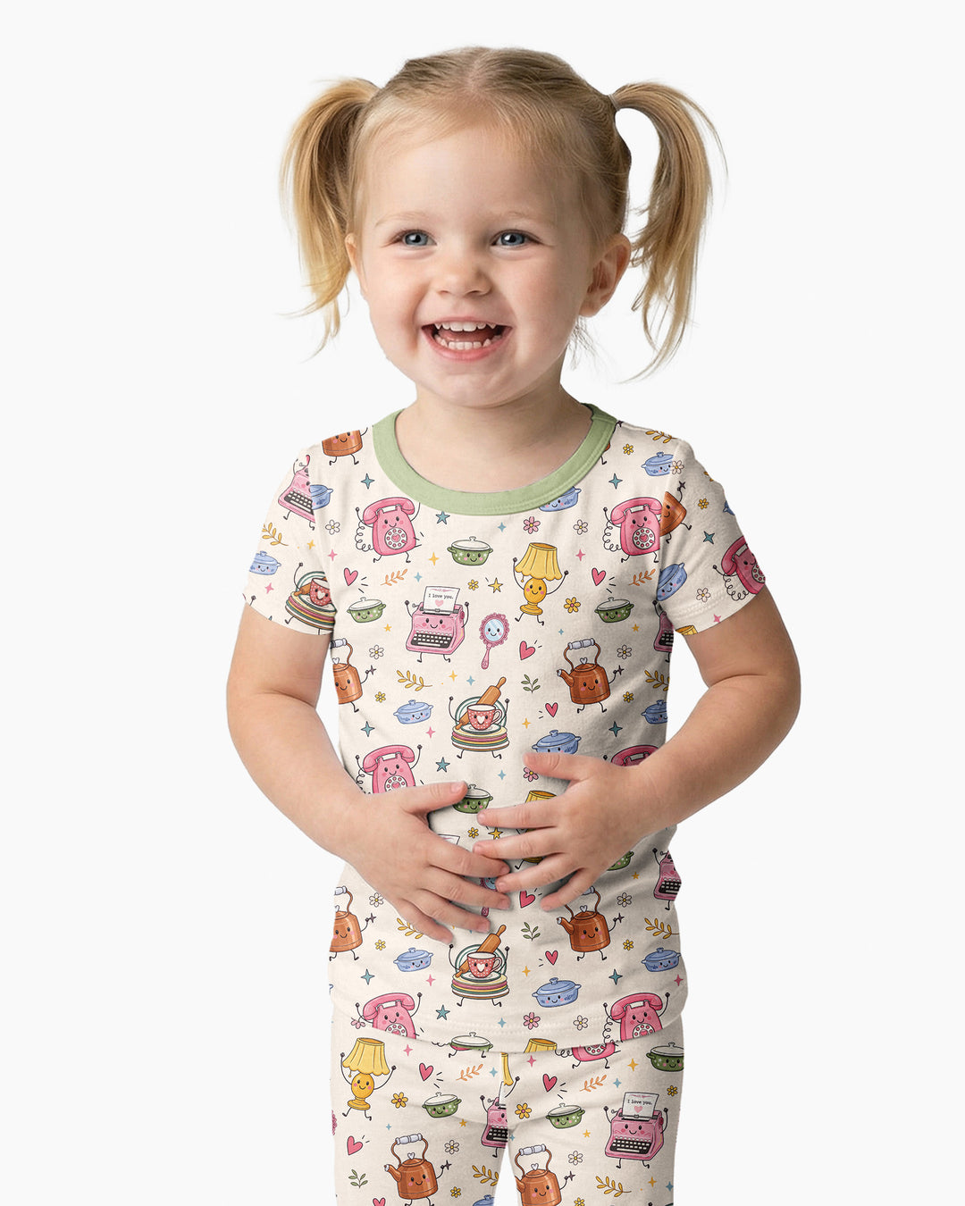 Retro Chasing Toy Bamboo Two Piece Short Sleeve Pajama Set
