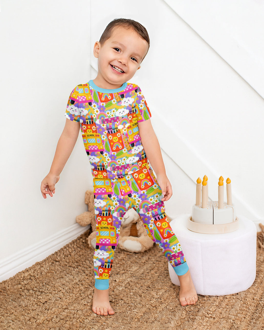 Retro Happy Classroom Bamboo Two Piece Short Sleeve Pajama Set