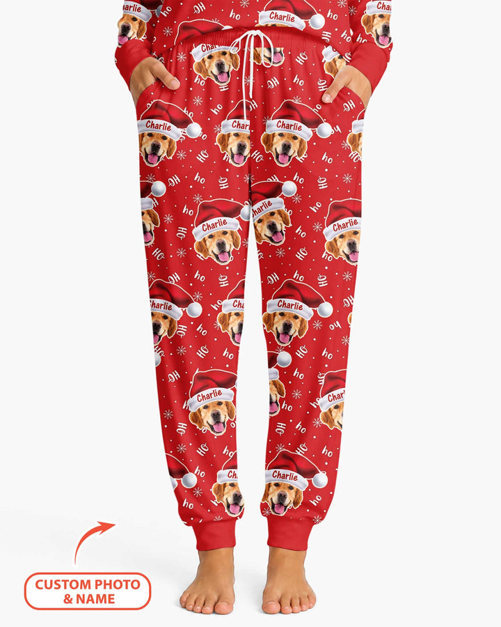 Custom Dog Photo Santa Claus Bamboo Women Pajama Set