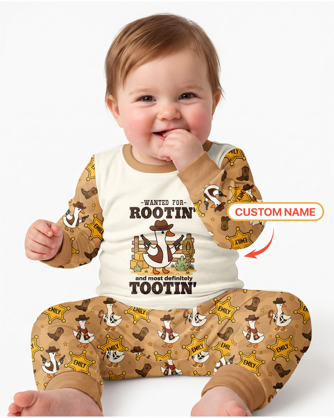 Rootin' Tootin' Cutie Custom Name Bamboo Two Piece Long Sleeve Pajama Set