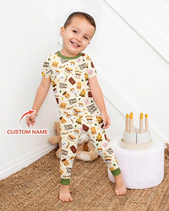Custom Name Kawaii S'more Crew Family Matching Bamboo Two Piece Short Sleeve Pajama Set