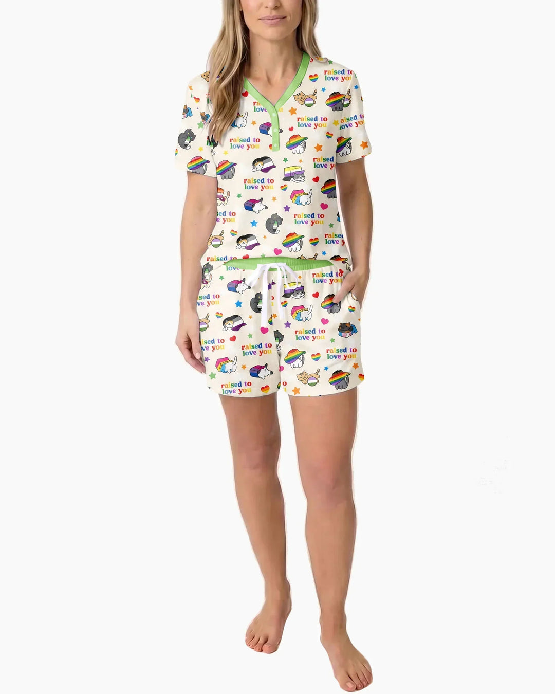 Rainbow Paws Family Matching Bamboo Women Short Sleeve Short Pajama Set
