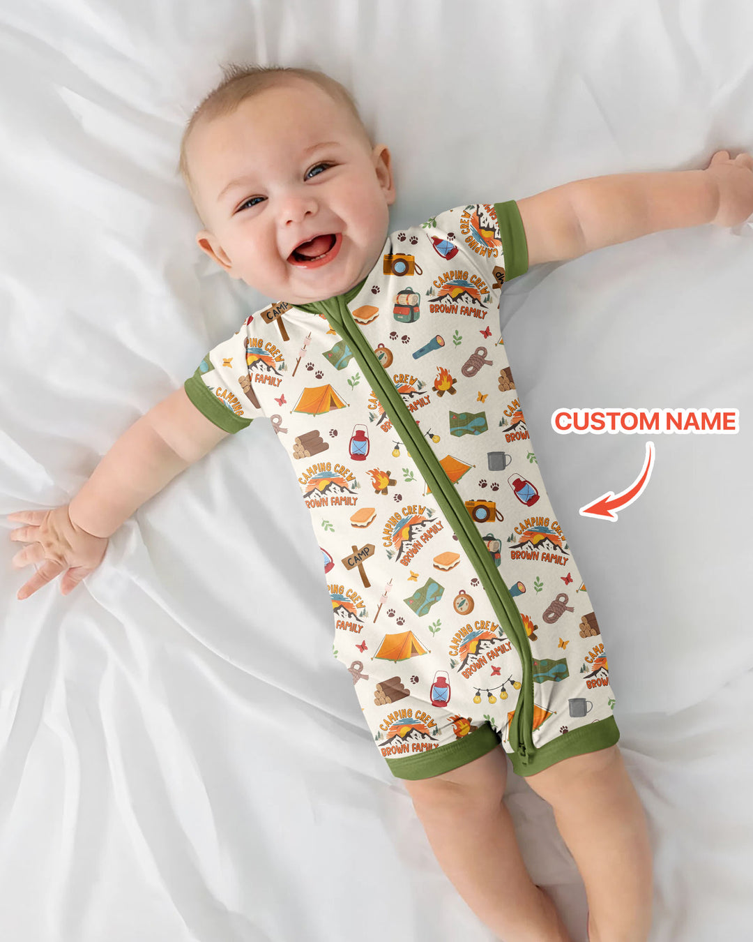 Custom Name Camping Crew Family Matching Bamboo Shorty Zippy