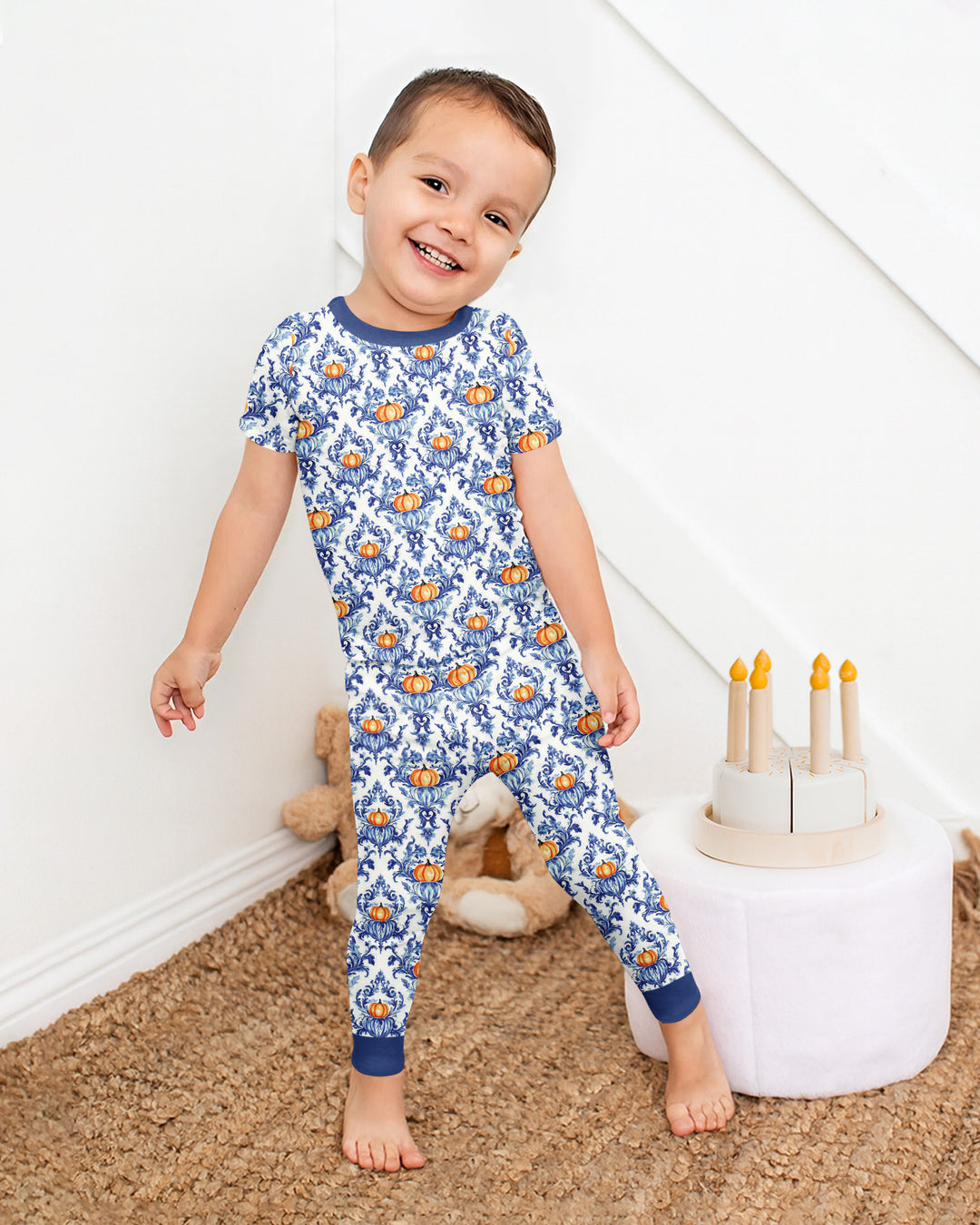 Pumpkin Toile Family Matching Bamboo Two Piece Short Sleeve Pajama Set