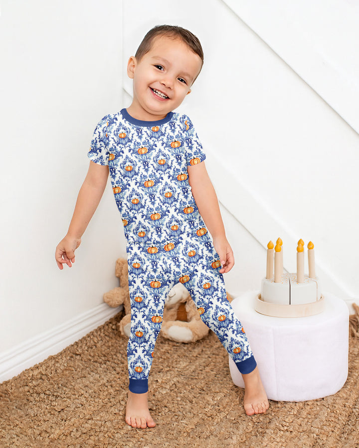 Pumpkin Toile Family Matching Bamboo Two Piece Short Sleeve Pajama Set