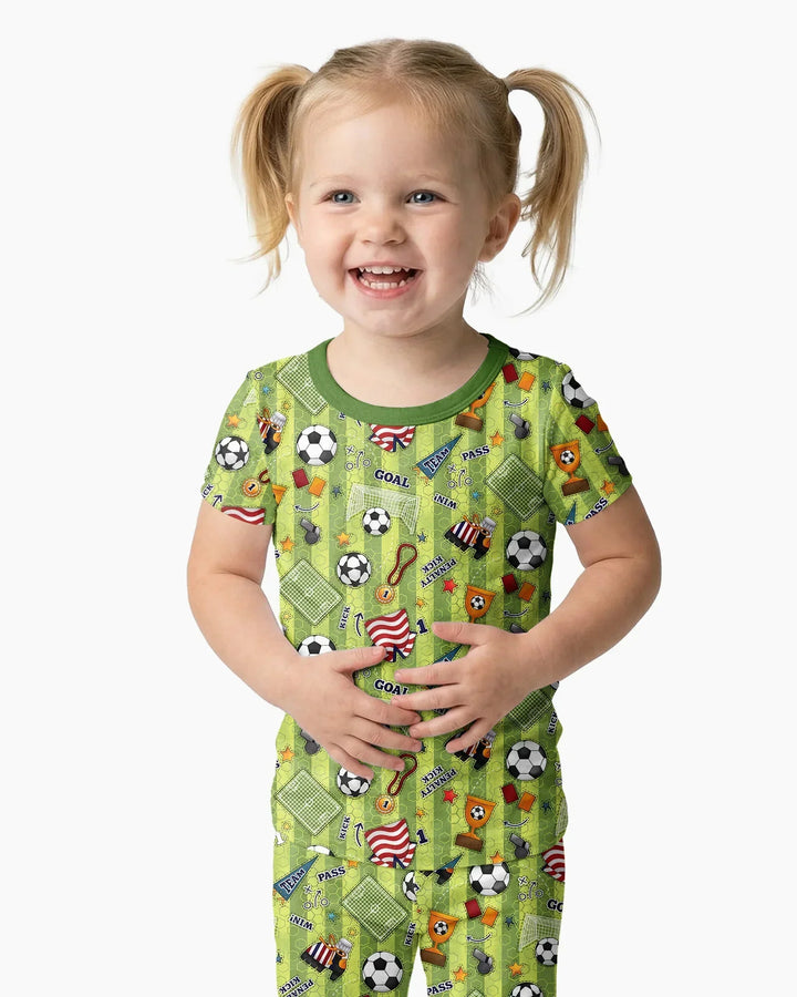 I Love Sports Soccer Bamboo Two Piece Short Sleeve Pajama Set