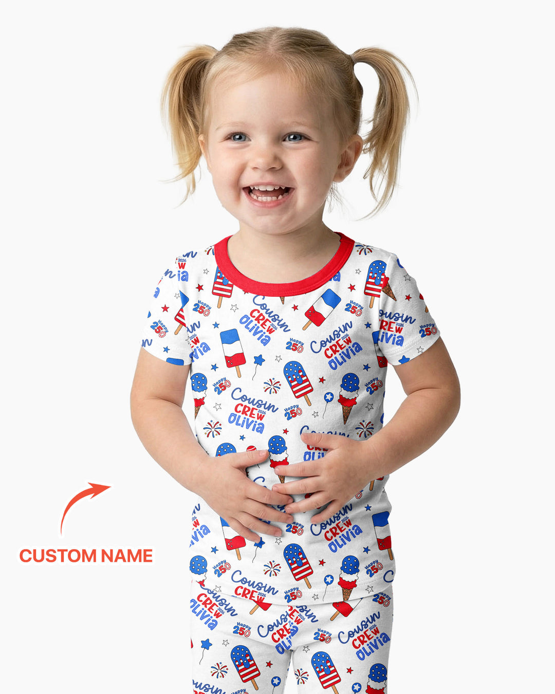 Custom Name 4th of July Cousin Crew Bamboo Two Piece Short Sleeve Pajama Set