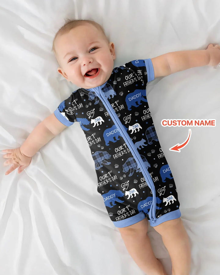 Our 1st Father's Day Daddy Bear & Me Matching Bamboo Shorty Zippy