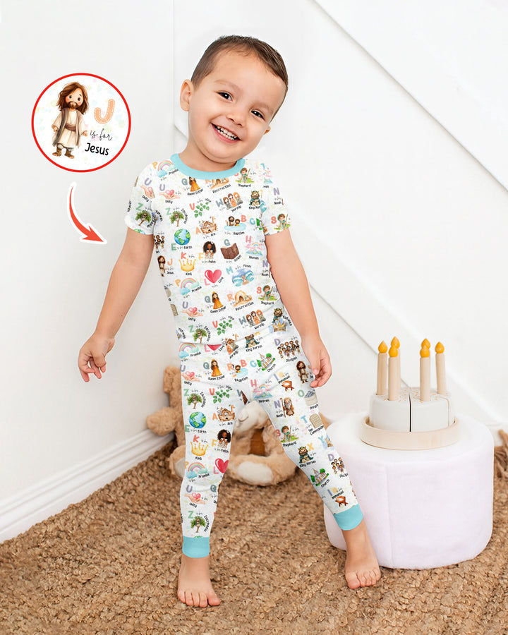 Bible ABC Alphabet Bamboo Two Piece Short Sleeve Pajama Set