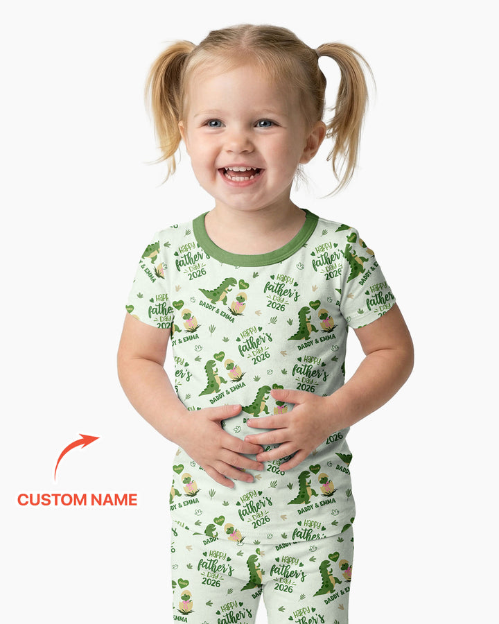 Custom Name Fathers Day 2026 Bamboo Two Piece Short Sleeve Pajama Set