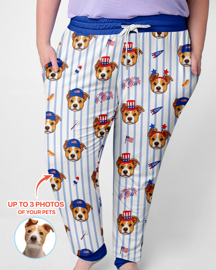 Custom Pet Image 4th of July Family Matching Bamboo Women Pajama Set