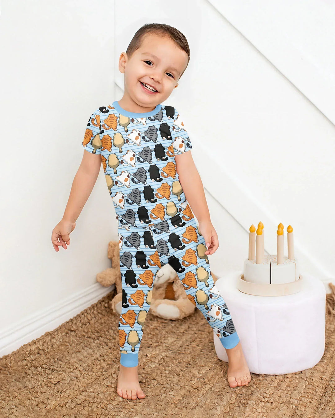 Funny Cat Butts Club Family Matching Bamboo Two Piece Short Sleeve Pajama Set