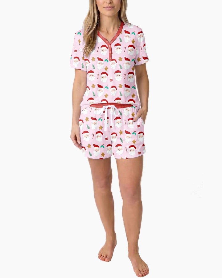 Christmas Sweet Santa Bamboo Women Short Sleeve Short Pajama Set