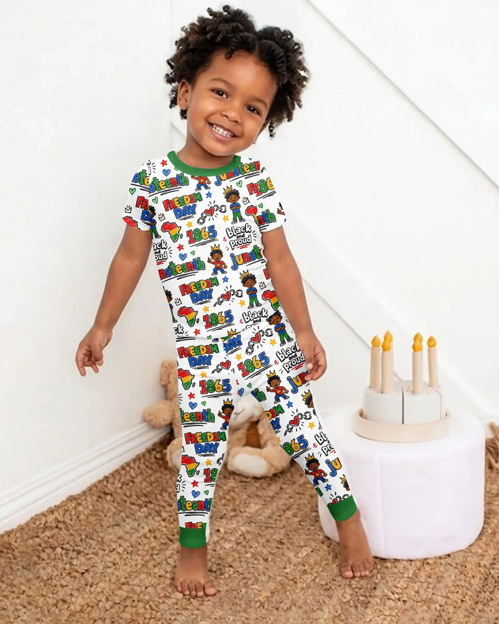 Juneteenth Black and Proud Bamboo Two Piece Short Sleeve Pajama Set