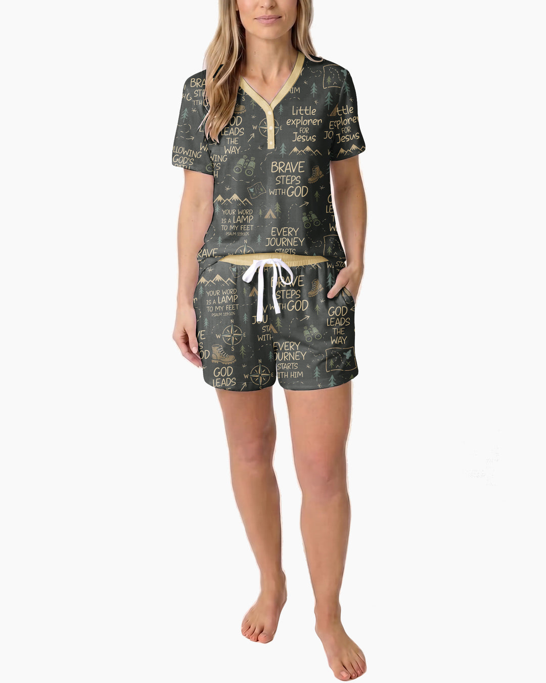 Little Explorer God Leads The Way Bamboo Women Short Sleeve Short Pajama Set