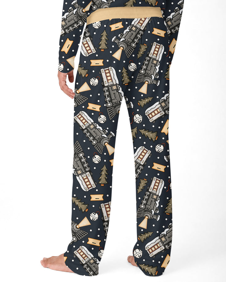 Custom Name Believe Kid Train  Bamboo Men's Pajama Set