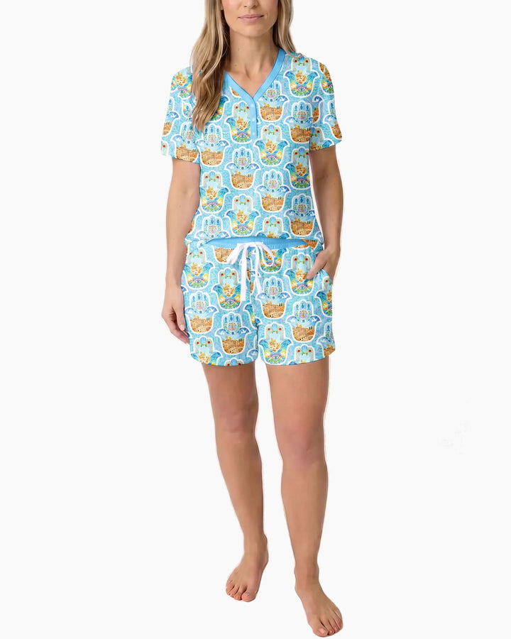 Hamsa Hand Bamboo Women Short Sleeve Short Pajama Set