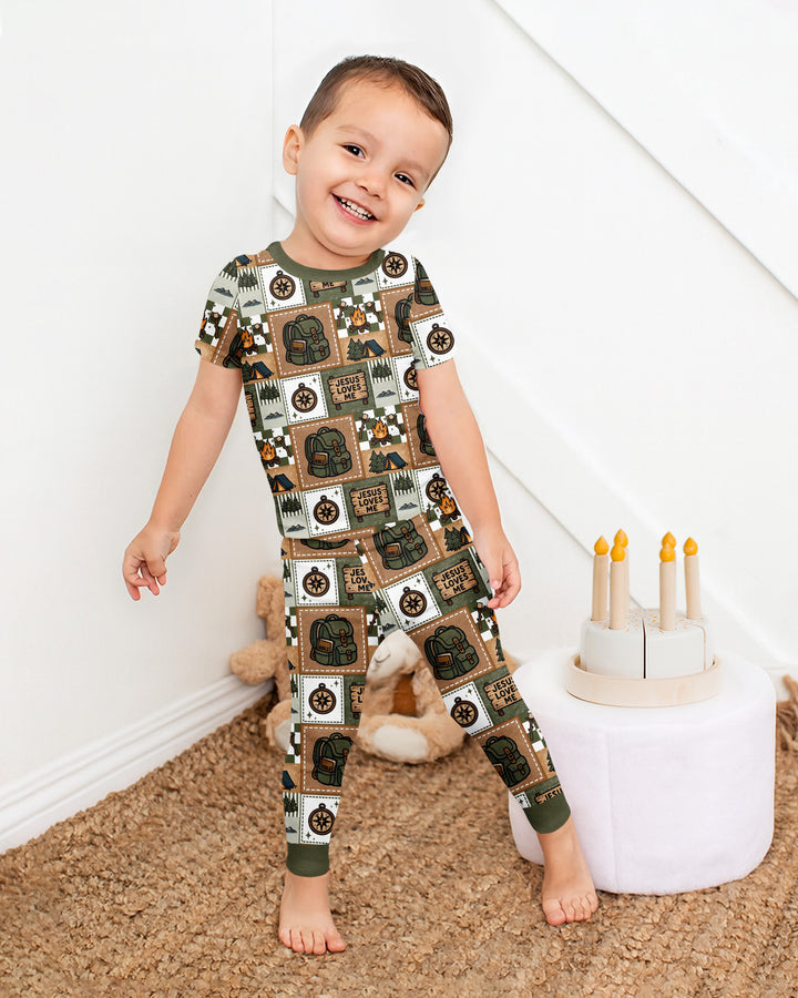 Camping Jesus Loves Me Bamboo Two Piece Short Sleeve Pajama Set
