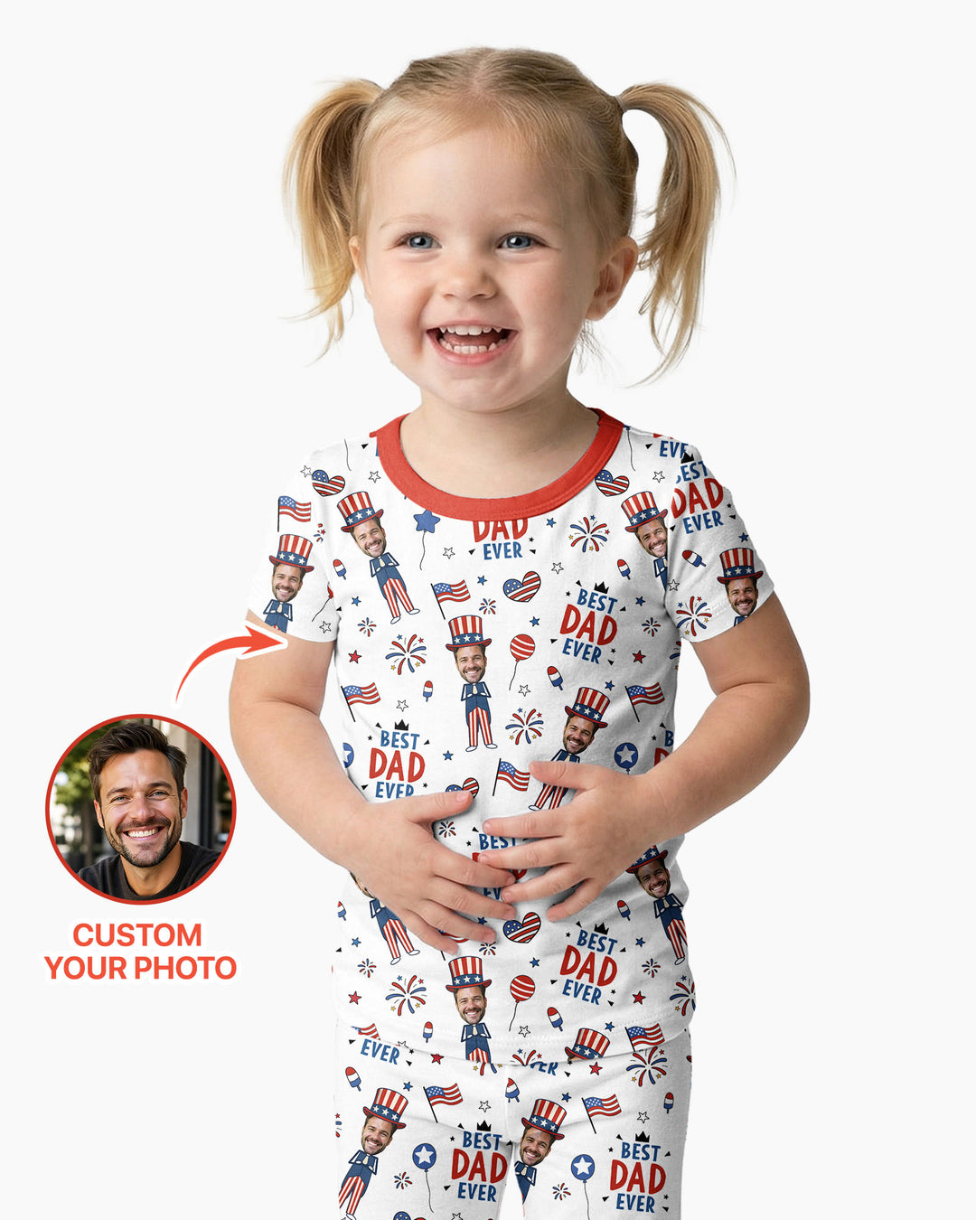 Custom Photo Best Patriotic Family Ever Bamboo Two Piece Short Sleeve Pajama Set