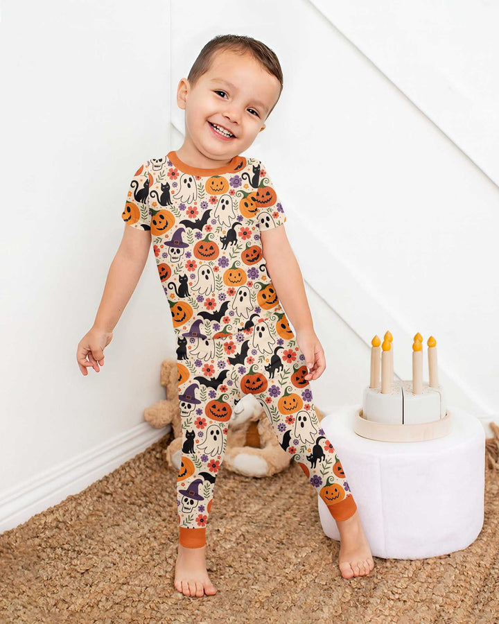 Spooky Halloween Floral Delight Bamboo Two Piece Short Sleeve Pajama Set