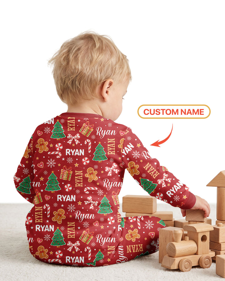Custom Name Christmas Crew Family Matching Bamboo Two Piece Long Sleeve Pajama Set