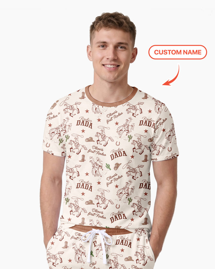 Custom Name First Rodeo Family Matching Bamboo Men Short Sleeve Short Pajama Set