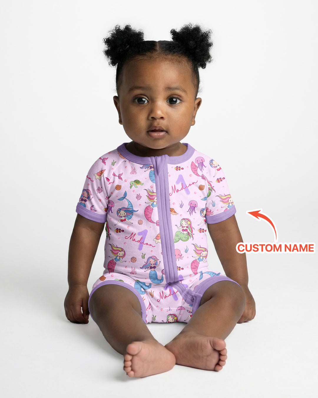 Custom Name Birthday Mermaid Bamboo Shorty Zippy