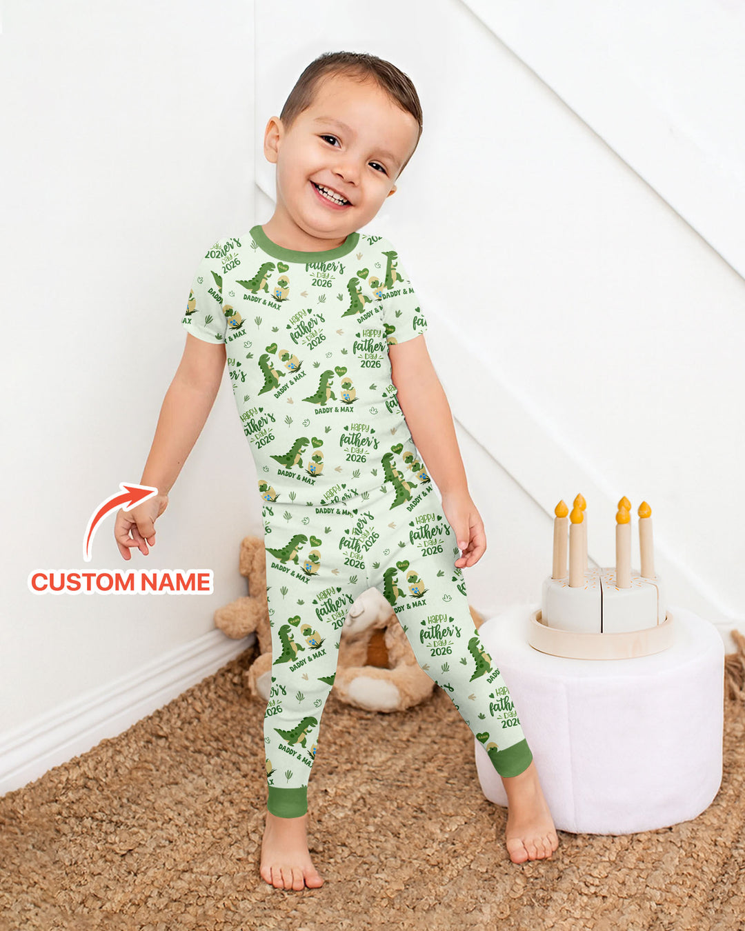 Custom Name Fathers Day 2026 Bamboo Two Piece Short Sleeve Pajama Set