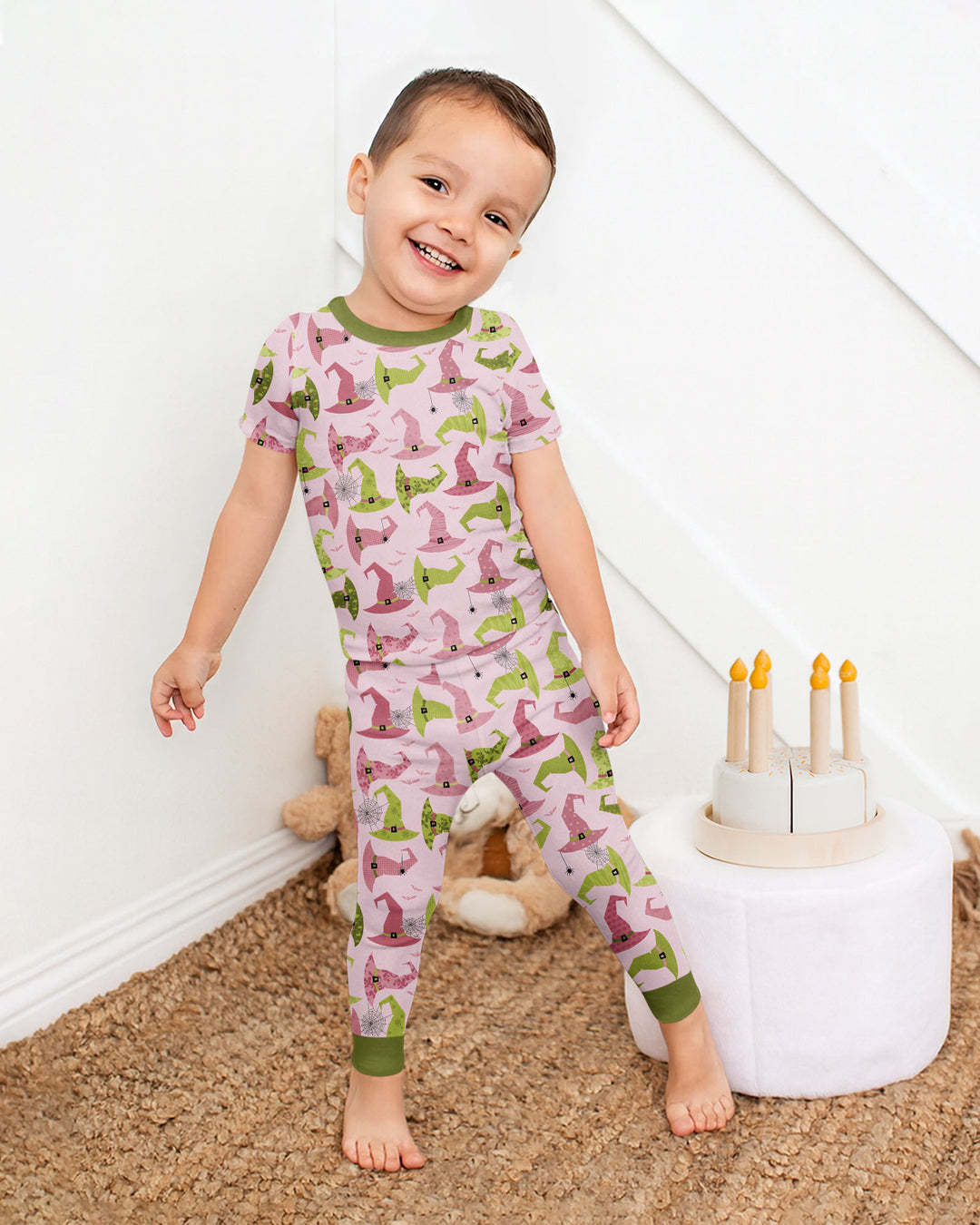 Pink Witch Hat Halloween Bamboo Two Piece Short Sleeve Pajama Set