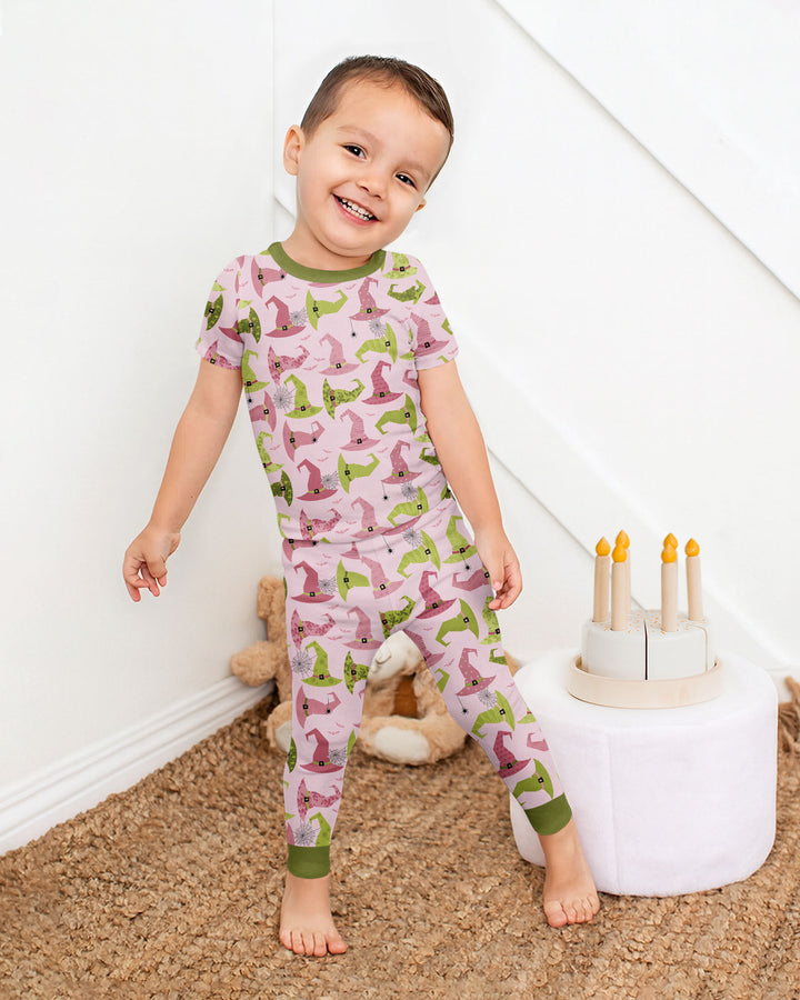 Pink Witch Hat Halloween Bamboo Two Piece Short Sleeve Pajama Set