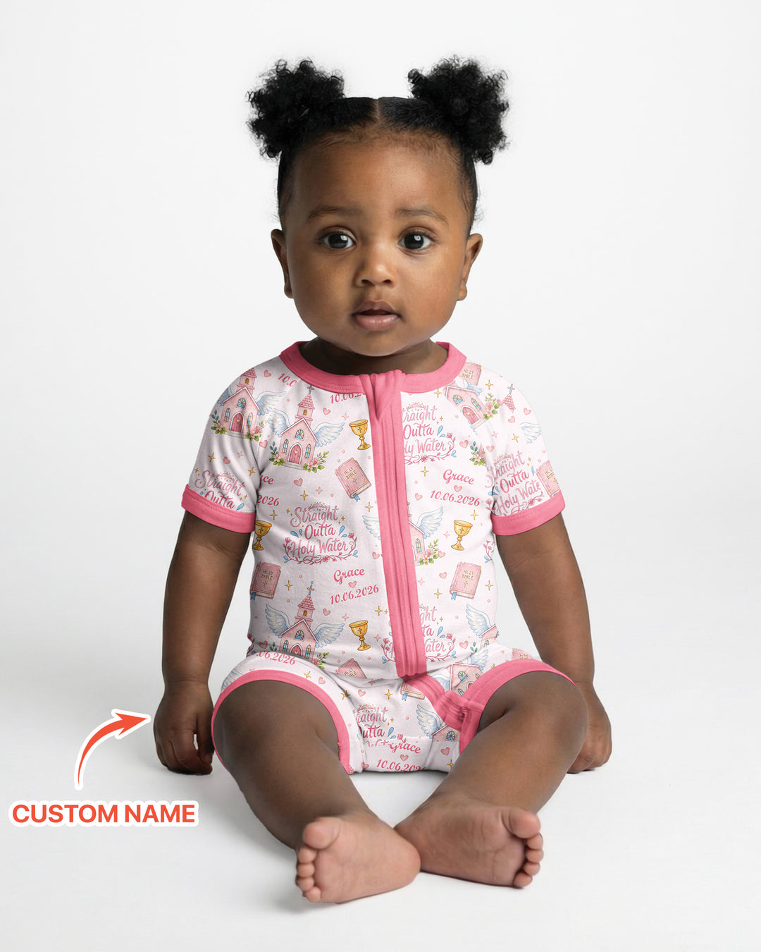 Custom Name Baptism Christening Straight Outta Holy Water Bamboo Shorty Zippy